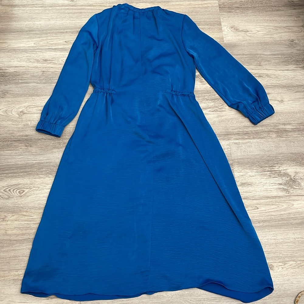 ENVI Blue Silky Elastic Drawstring Waist Long Sleeve Midi Dress Size Small - Picture 8 of 15